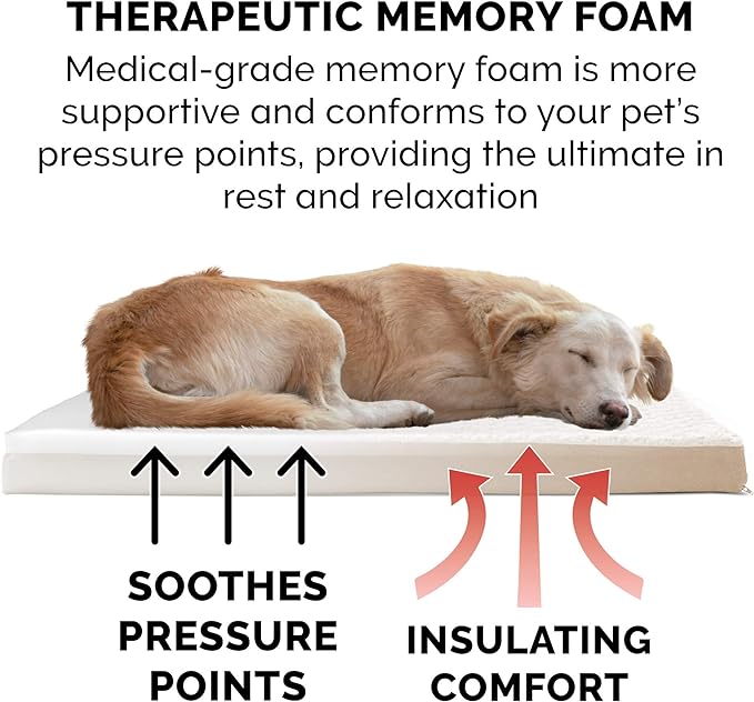 Furhaven Memory Foam Dog Bed for Large Dogs w/ Removable Washable Cover, For Dogs Up to 95 lbs - Ultra Plush Faux Fur & Suede Mattress - Cream, Jumbo/XL