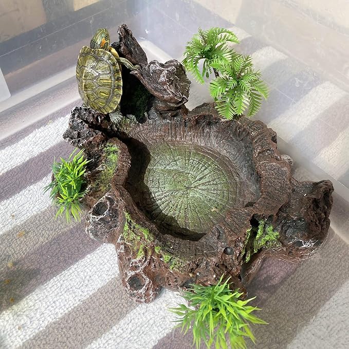 Reptile Tank Accessories Habitat Water Dish Tree Trunk and Artificial Arched Rock Bridge for Bearded Dragon Leopard Gecko Lizard Snake Chameleon Hermit Crab Ball Python Water Frog Turtle
