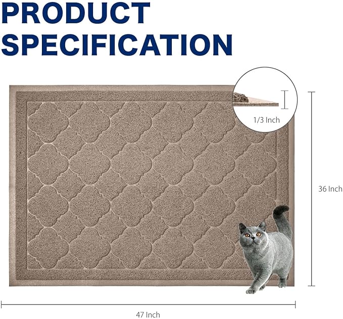 WePet Cat Litter Box Mat, Kitty Premium PVC Pad, Durable Trapping Rug, Phthalate Free, Urine-Resistant, Scatter Control, XXL 47 x 36 Inch, Champagne