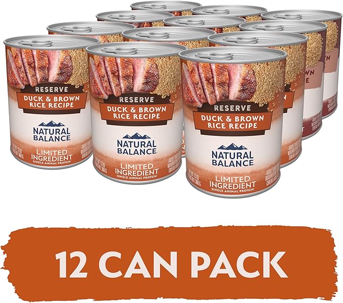 Natural Balance Limited Ingredient Adult Wet Canned Dog Food with Healthy Grains, Reserve Duck & Brown Rice Recipe, 13 Ounce (Pack of 12)