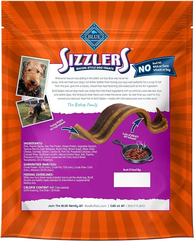 Blue Buffalo Sizzlers Natural Bacon-Style Soft-Moist Dog Treats, Original Pork 28-oz Bag (Pack of 2)