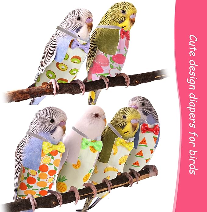 Nuanchu 6 Pieces Bird Diaper Parrot Diapers Bird Flight Suit Diaper Inner Layer Parrot Nappy Clothes for Parakeet Parrot Mini Macaw Budgie Canary, Fruit Style (Medium)