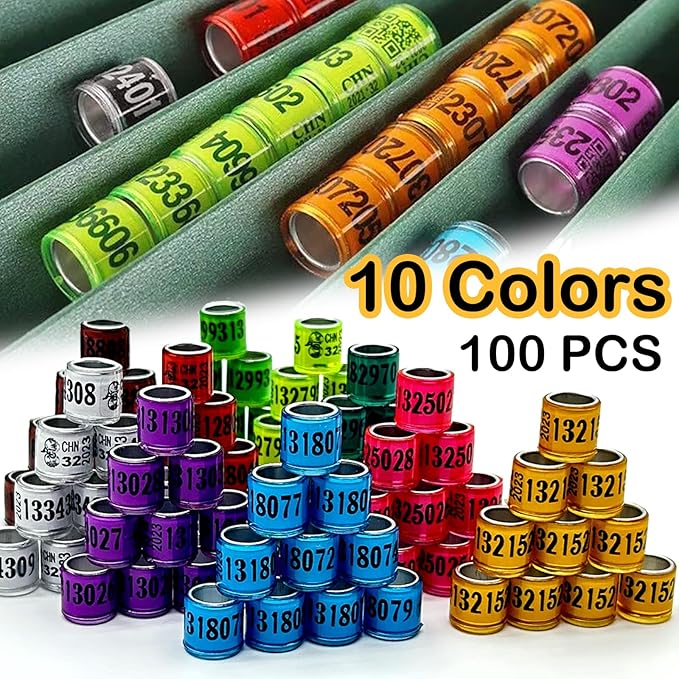 100Pcs Aluminium Pigeon Leg Rings | Dove Identify Band | 2024 Multicolor Training Birds Foot Ring