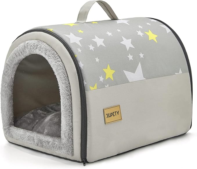 Jiupety Cozy Small Dog House, 2 in 1 Pet Dog House, M Size House for Cat and Small Dog, Portable House for Small Dogs, Grey