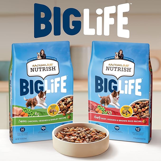 Rachael Ray Nutrish Big Life Dry Dog Food, Medium & Large Breed, Hearty Beef, Brown Rice, & Veggies, 40 Pounds