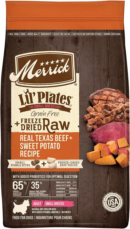 Merrick Lil’ Plates Grain Free Dry Dog Food For Small Dogs, Texas Beef And Sweet Potato Kibble With Raw Bites - 4.0 lb. Bag