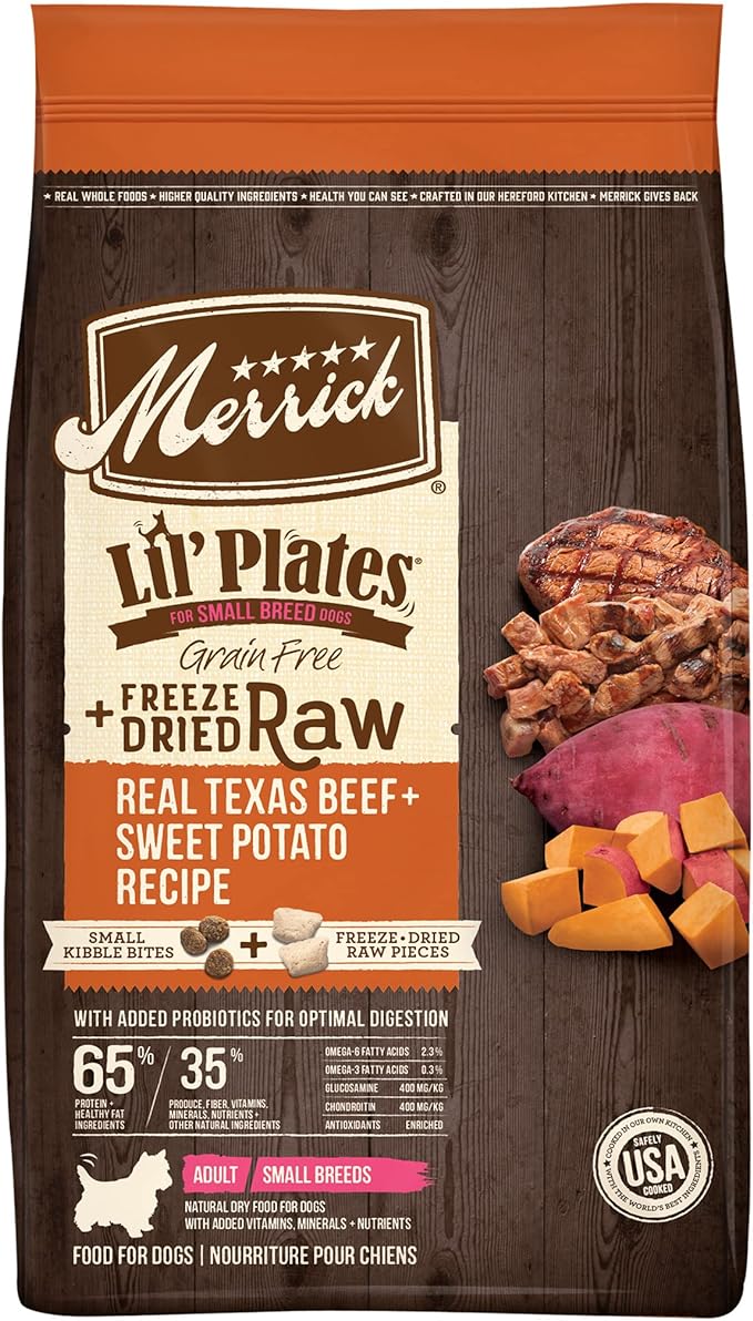 Merrick Lil’ Plates Grain Free Dry Dog Food For Small Dogs, Texas Beef And Sweet Potato Kibble With Raw Bites - 10.0 lb. Bag