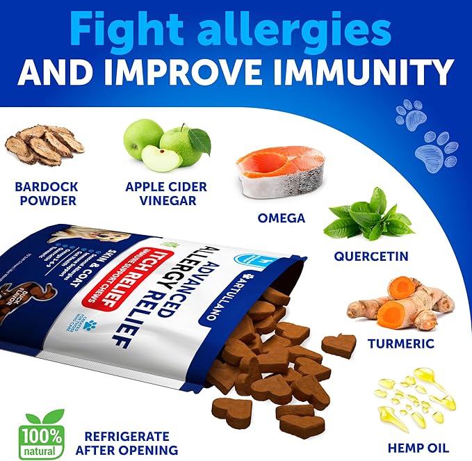 Dog Allergy Relief Chews - Dog Itching Skin Relief Treatment Pills - Itchy and Paw Licking - Anti-Itch Support - Immune Skin & Coat Supplement - Dry Skin and Hot Spots - 70 Treats