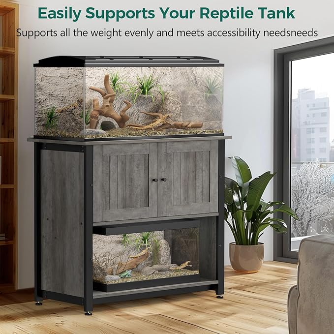 40-50 Gallon Fish Tank Stand with Cabinet, Metal Aquarium Stand for Accessories Storage, Reptile Tank Turtle Terrariums Table Bearable 1000LBS, Accommodates 2 Aquariums