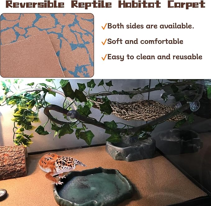 BNOSDM Reptile Carpet Pet Desert Mat Terrarium Liner Bedding Mats Reversible Substrate for Lizard Gecko Tortoise Snake Chameleon Bearded Dragon 39.3x19.6IN