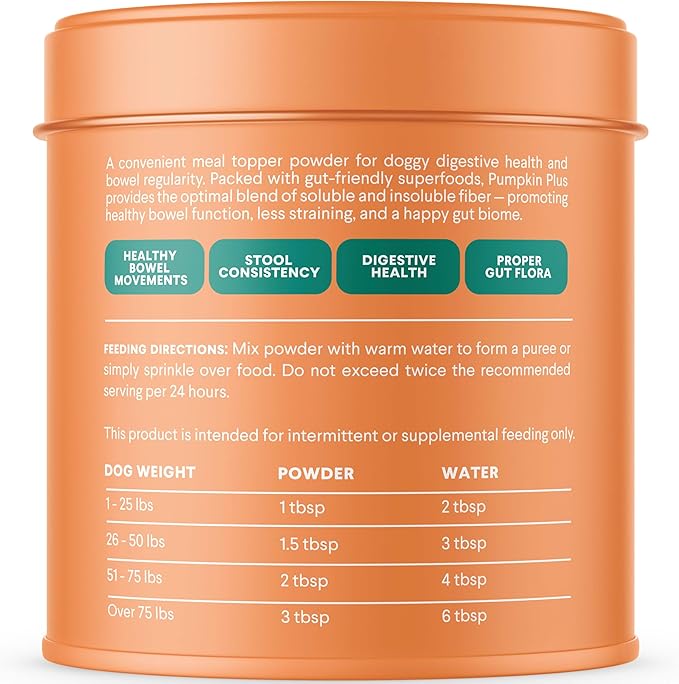 Finn Pumpkin Plus: Fast-Acting Digestive Relief for Loose Stool, Constipation, and Sensitive Stomachs | Superfood Meal Topper Powder for Dogs