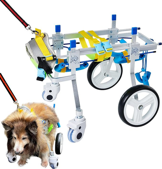 Adjustable 4-Wheel Dog Wheelchair| Pet Wheelchairs with Disabled Hind Legs Walking|Full Support Dog wheelchairs (7-Size) (S)