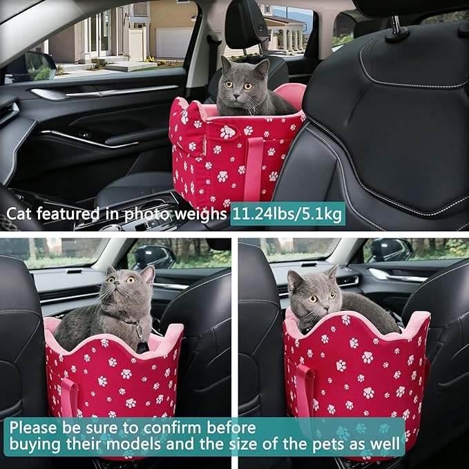 Cullaby Center Console Dog Car Seat Small under 15 lbs, dog console car seat for Small Dogs Middle (Pink)…