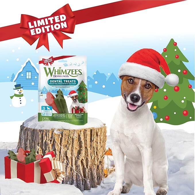 Whimzees by Wellness Holiday Natural Dental Chews for Dogs, Long Lasting Treats, Grain-Free, Freshens Breath, Small Breed, 12 Count