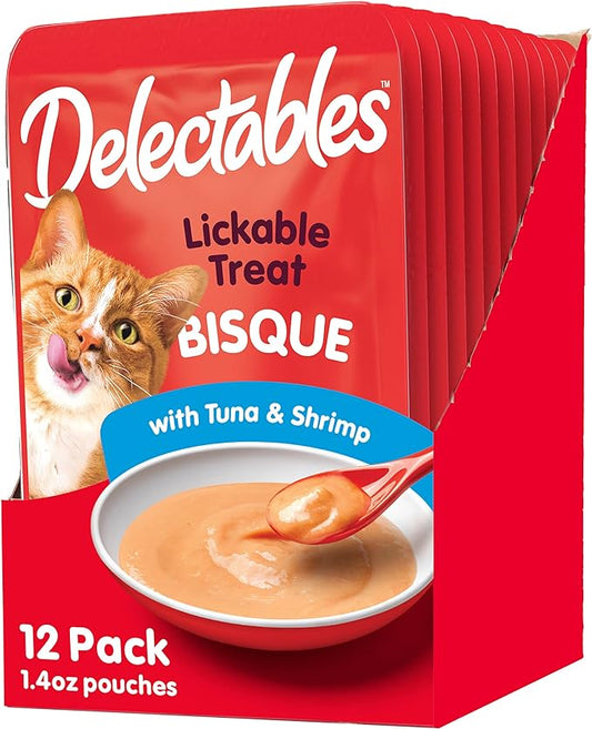 Delectables Bisque Lickable Wet Cat Treats - Tuna & Shrimp - 12 Pack