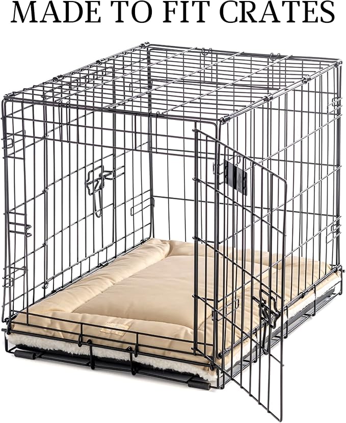 Pet Dreams Dog Crate Pad is The Original Dog Crate Bed, Kennel Mat, Washable, Crate Pads for Dog Cages, Kennel Bed, Non Toxic, Reversible, Perfect Cat Bed for Indoor Cats (Khaki, Medium 30 Inch)