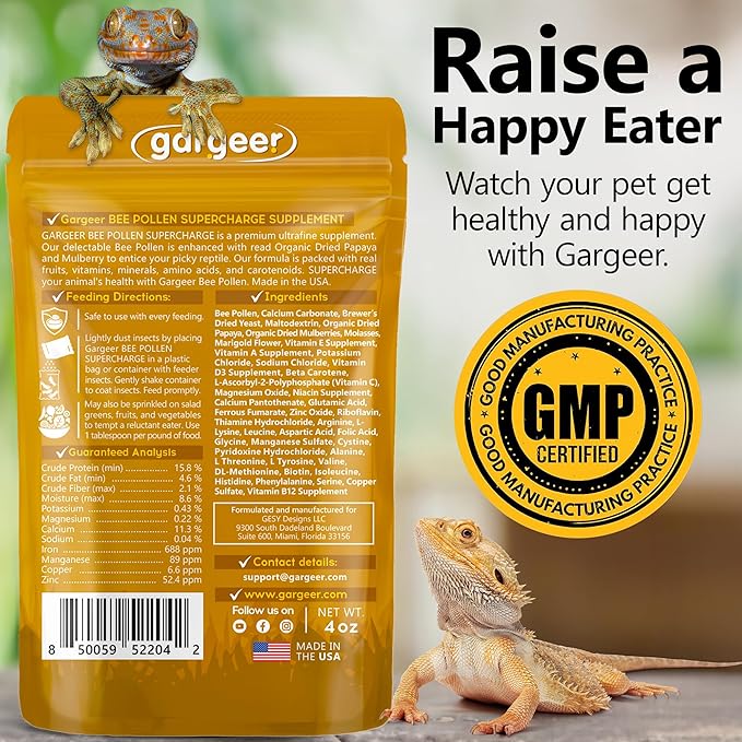 4oz Bee Pollen for The Picky Reptile. Boost Health, Digestion and Skin Regeneration! Enhanced with Real Organic Fruits, Vitamins, Minerals, Amino Acids, and Carotenoids. Made in USA. Enjoy!