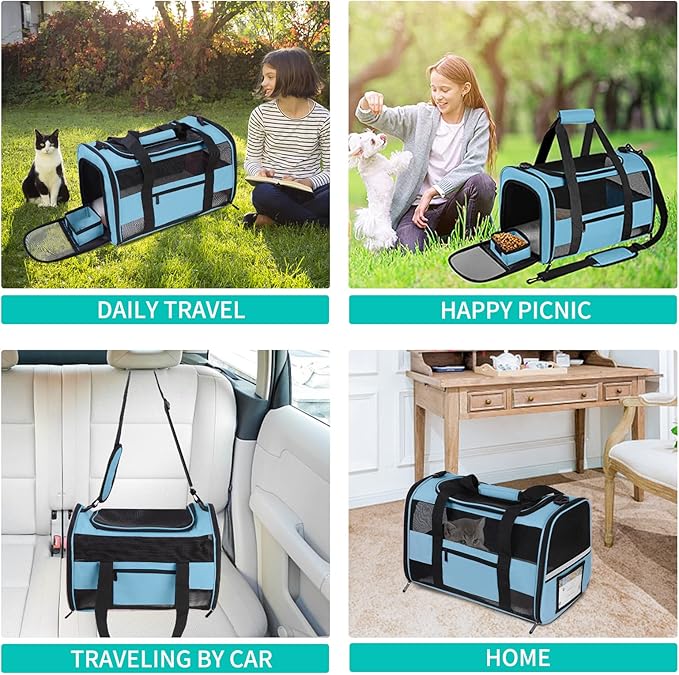 Large Cat Carrier Dog Carrier, Pet Carrier for 2 Cats Large Cats, Dog Carrier for Medium Small Dogs, Collapsible Soft Sided Pet Carrier for Cats Dogs Puppy of 25 Lbs, Blue