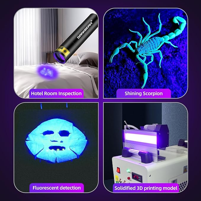 DARKBEAM Flashlight UV Black Light 395 NM, Mini but Powerful USB- C LED Rechargeable Woods Lamp, Ultraviolet Flashlights for Pet Dog Urine, Stains Detection/Resin Curing/Fluorescent Agent