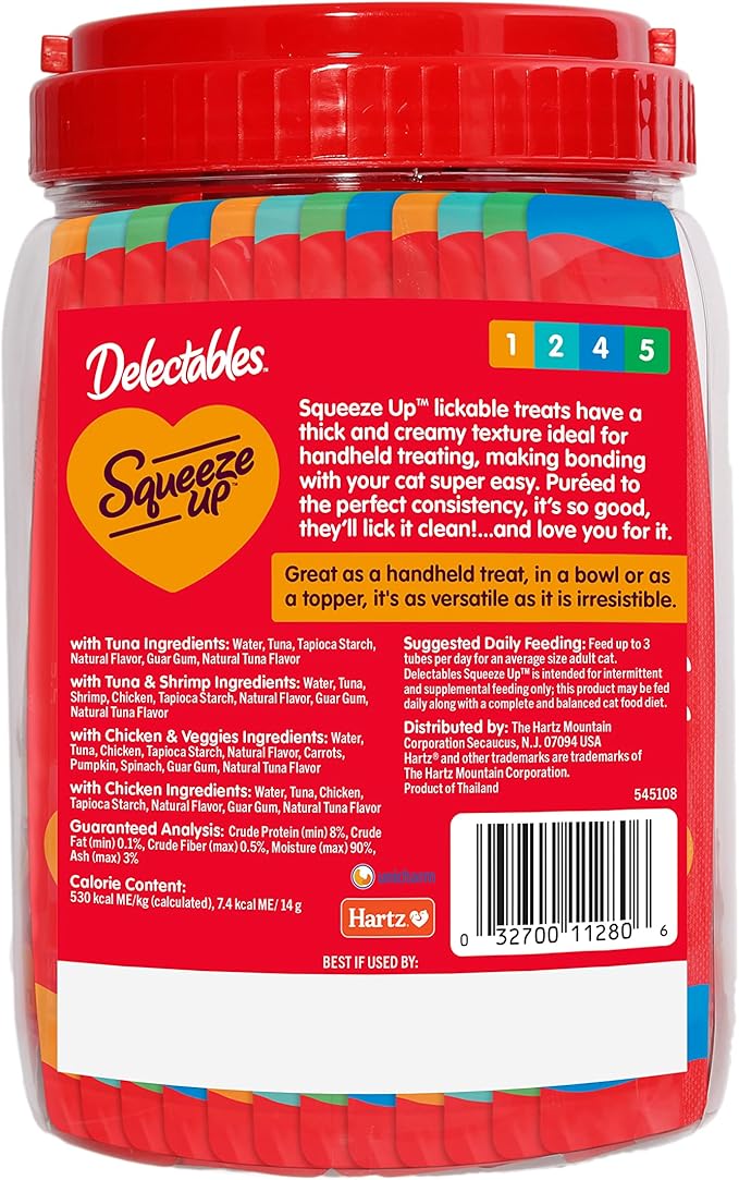 Hartz Delectables Squeeze Up Variety Packs Interactive Lickable Wet Cat Treats, case of 48