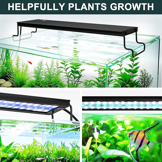 AQQA Aquarium Light with 14 Fish Tank Light Modes Adjustable Brightness Timer 15W LED Aquarium Light for Plants， Aluminum Alloy Shell Extendable Brackets Fit for 12-20 Inch Fish Tank