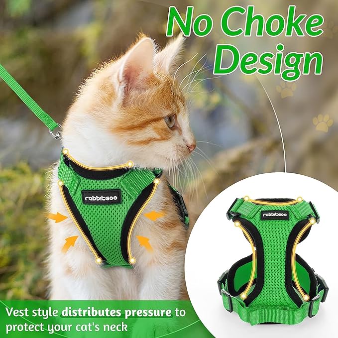 rabbitgoo Cat Harness and Leash for Walking, Escape Proof Soft Adjustable Vest Harnesses for Cats, Easy Control Breathable Reflective Strips Jacket, Grass Green, XXS