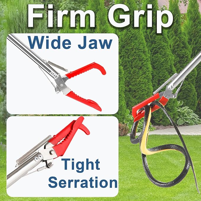 2024 Upgraded 50'' Snake Catcher Grabber, Foldable Snake Grabber Tool with Wide Jaw, Professional Stainless Steel Snake Tongs, Long Reach Grabber with Non-Slip Grip Handle