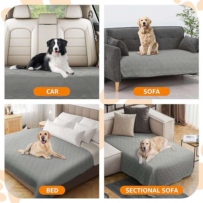 LOOBANI Waterproof Dog Blanket, Anti-Slip Bed Couch Covers for Dogs, 2 Pack Soft Pet Blankets to Protect Furniture Sofa Car for Puppy Cat Kids (68"×82", Light Grey)