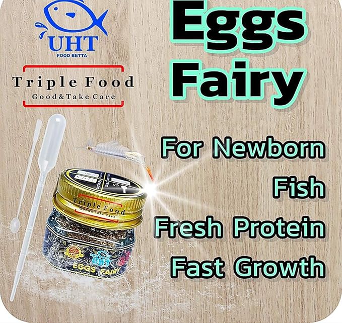 UTH Fish Food Fresh Eggs Fairy Shrimp (250000+Egg) 3 g. Best Tropical Fish Food Grow Faster & Color Enhancer Slow Sinking Like Pellets High Protein 64% for All Small Baby Fry Newborn Fish Feed