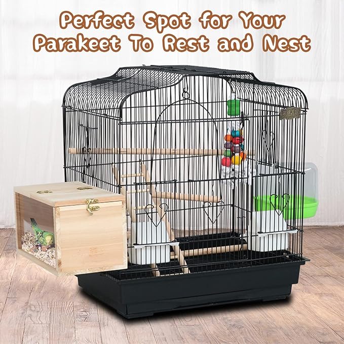 Parakeet Nesting Box Transparent Bird House for Cage Natural Wood Breeding Box for Parrot Parakeet Cockatiel Lovebirds Budgie Conure and Other Small Birds