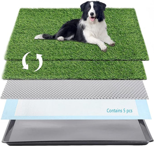 Dog Grass Pad with Tray Arificial Grass Patch for Dogs Potty Tray Fake Grass for Dogs to Pee On Turf with Tray for Litter Box Puppy Potty Training Collect Pet Pee Outdoor and Indoor Use