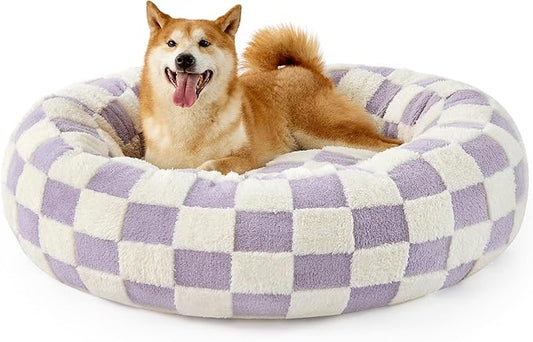 Lesure Donut Small Dog Bed - Round Cat Beds for Indoor Cats Anti-Anxiety Calming Pet Beds, Washable Cute Modern Beds with Teddy Sherpa Plush & Anti Slip Bottom Purple