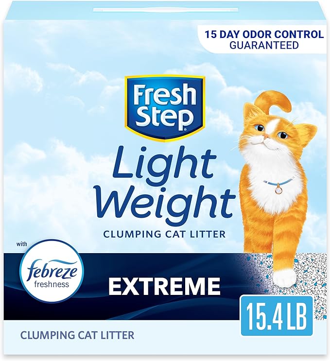 Fresh Step Clumping Cat Litter, Lightweight, Extreme, Long Lasting Odor Control Kitty Litter with Activated Charcoal, Low Dust Formula, 15.4 lb (Package May Vary)