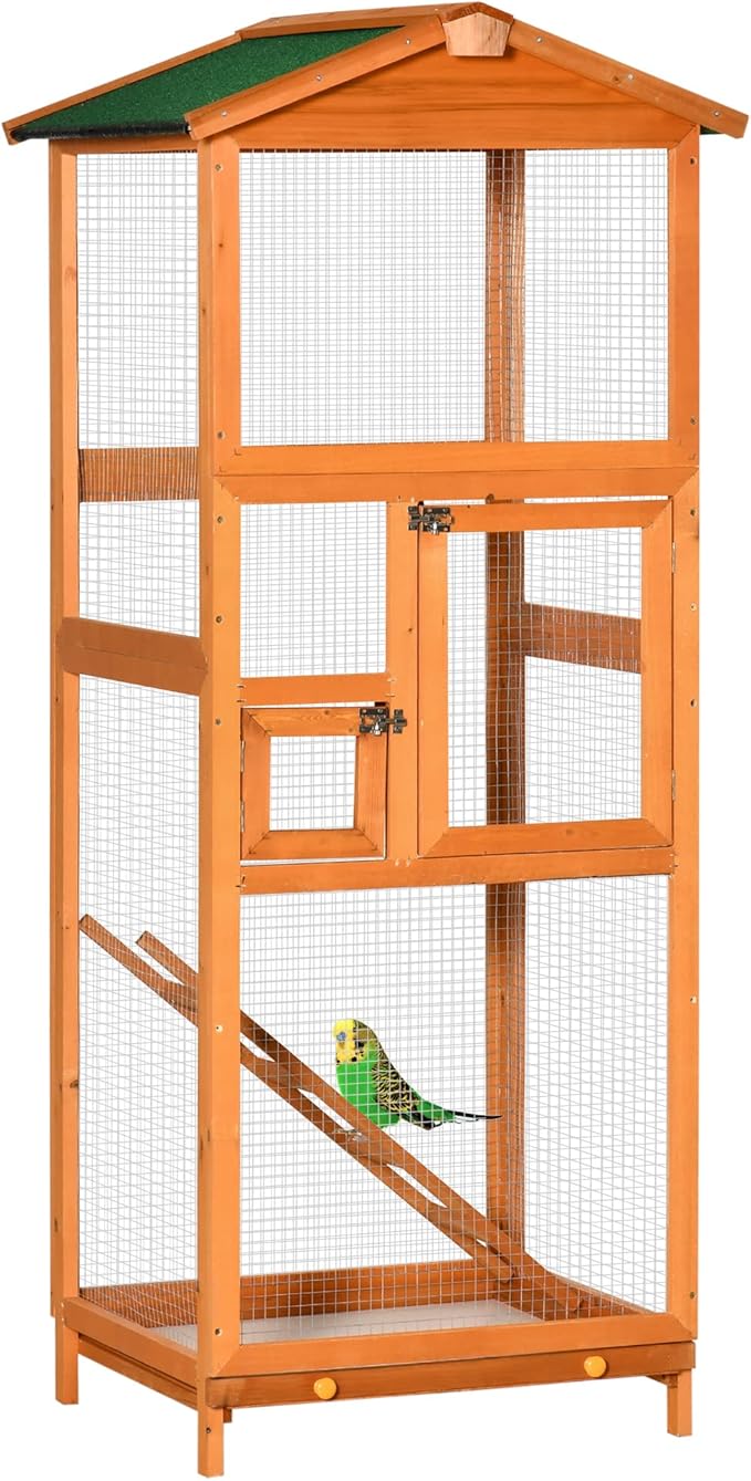 NicBex 65" Metal Bird Cage, Large Parakeet Cages with Stand,Pet Flight Birdcage for Parrot Lovebirds Finches Parakeets Budgie Parrotlet Conures,with Pull Out Tray and 2 Doors,Orange