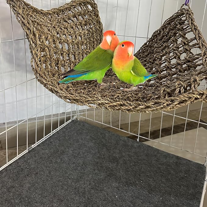 Large Bird Seagrass Mat 23.7×13.8''Natural Seagrass Woven Bird Net Hammock Climbing Rope Ladder with Hooks Chew Toy for Parrot Guinea Pig Lovebird Cockatiel Pigeon