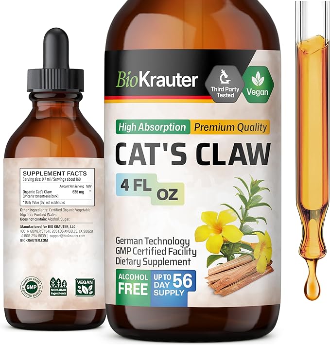 Cats Claw Herbal Supplement - Organic Cats Claw Tincture - Liquid Extract for Immune Support - Alcohol & Sugar Free - Vegan Drops 4 Fl.Oz.