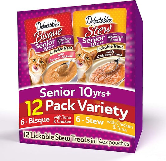 Delectables Senior Stew & Bisque Lickable Wet Cat Treats Variety Pack