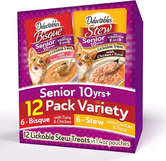 Delectables Senior Stew & Bisque Lickable Wet Cat Treats Variety Pack