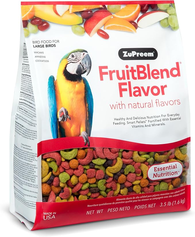 ZuPreem FruitBlend Flavor Pellets Bird Food for Large Birds, 3.5 lb - Daily Blend Made in USA for Amazons, Macaws, Cockatoos