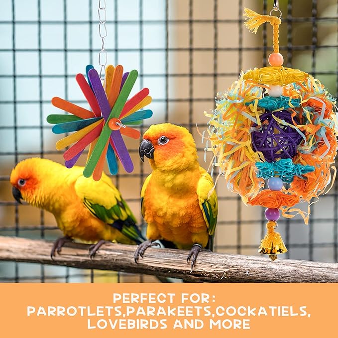 5PACK Bird Colorful Chewing Toys Parrot Foraging Shredder Toys Shred Hanging Foraging Toys,Comfy Perch Parrot Toys for Rope Bungee Bird Toy