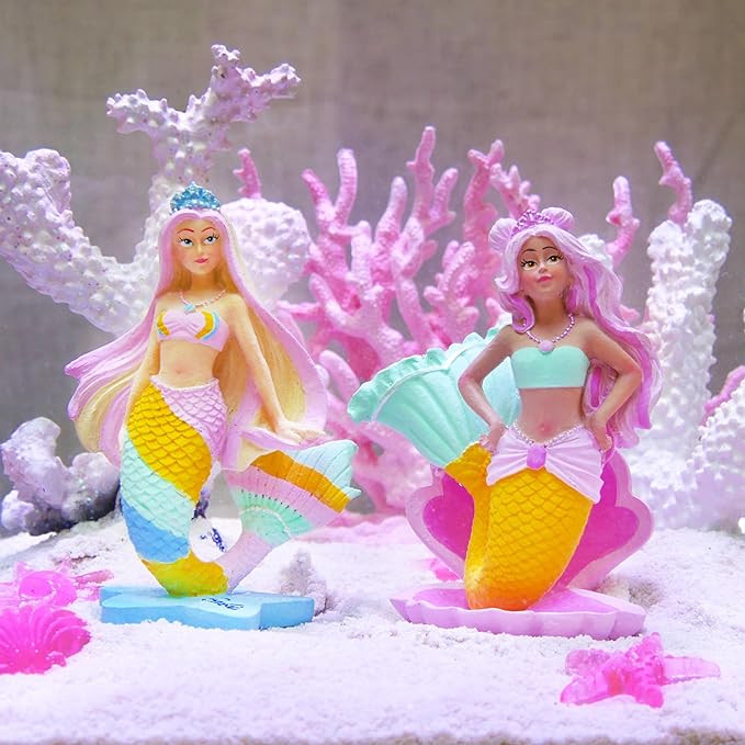 Bundle of Penn-Plax Officially Licensed Mermaid Barbie™ Aquarium Ornament on a Star Base and her Mermaid Friend on a Shell Base– Perfect Decoration for Fish Bowls, Aquariums, and Terrariums