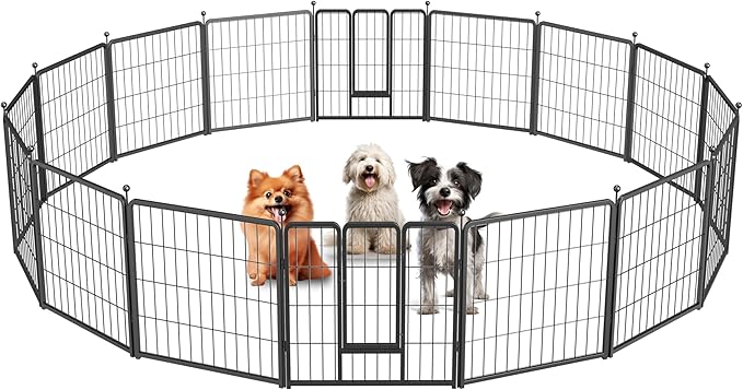 Simple Deluxe Dog Playpen Outdoor, Portable Dog Playpen for Travel, Camping, 24" Height 16 Panels Heavy Duty Dog Pen for Puppies/Small Dogs, Black