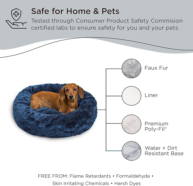 Best Friends by Sheri The Original Calming Donut Cat and Dog Bed in Lux Fur Navy, Small 23"