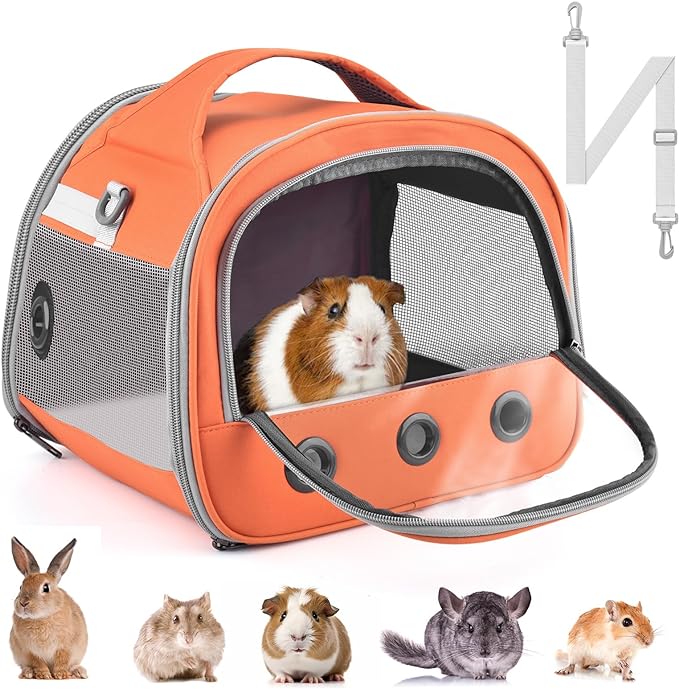 Bissap Guinea Pig Carrier Bag, Portable Small Animal Carrier Pouch for Hamster Chinchilla Rabbit Gerbil Hedgehog Sugar Glider Outgoing Travel Carrying Case -Orange