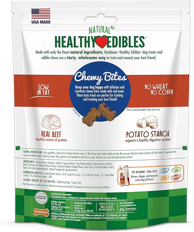 Nylabone Healthy Edibles Chewy Bites Dog Training Treats Beef & Cheese 6 oz.