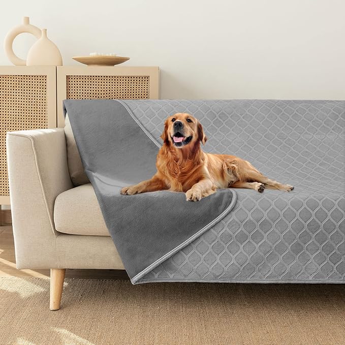 fuguitex Waterproof Dog Blanket Bed Cover Dog Crystal Velvet Moroccan Fuzzy Cozy Plush Pet Blanket Throw Blanket for Couch Sofa(82 * 102 inch, Light grey+Grey)