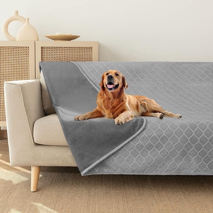 fuguitex Waterproof Dog Blanket Bed Cover Dog Crystal Velvet Moroccan Fuzzy Cozy Plush Pet Blanket Throw Blanket for Couch Sofa(82 * 82 inch, Light grey+Grey)