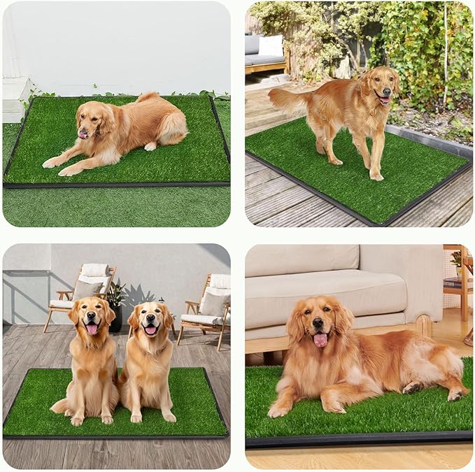 LOOBANI Dog Grass Pad with Tray Large, Indoor Dog Potties for Apartment and Patio Training, with 2 Packs Loobani Dog Grass Pee Pads for Replacement(Tray Potty 41 * 26.8inch)