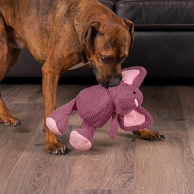 goDog Checkers Elephant Squeaky Plush Dog Toy, Chew Guard Technology - Violet, Large