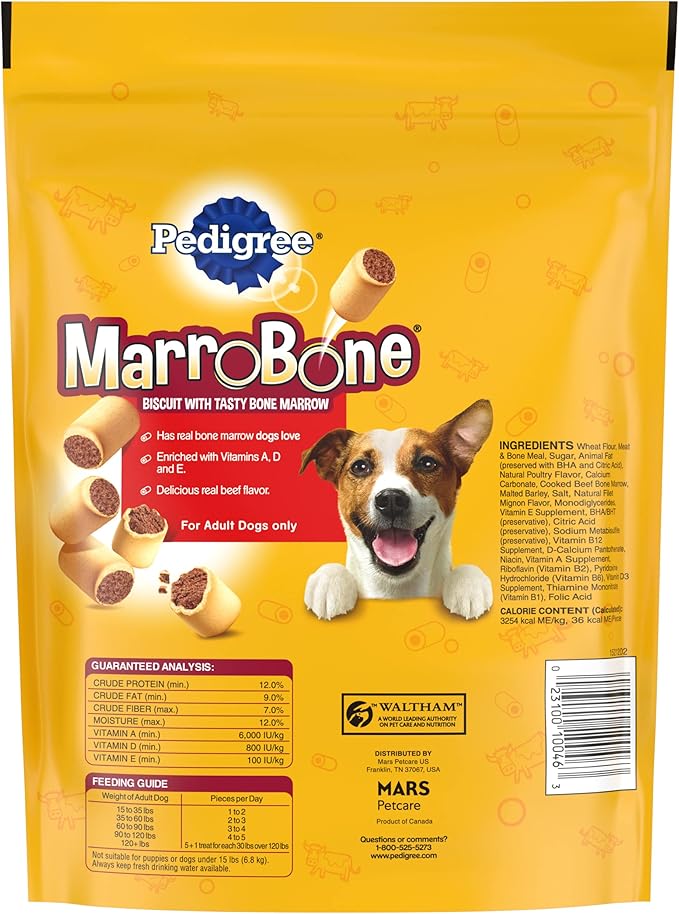 PEDIGREE MARROBONE Dog Treats Real Beef Flavor Crunchy Dog Biscuit, (24.9 OZ)(Pack of 8)